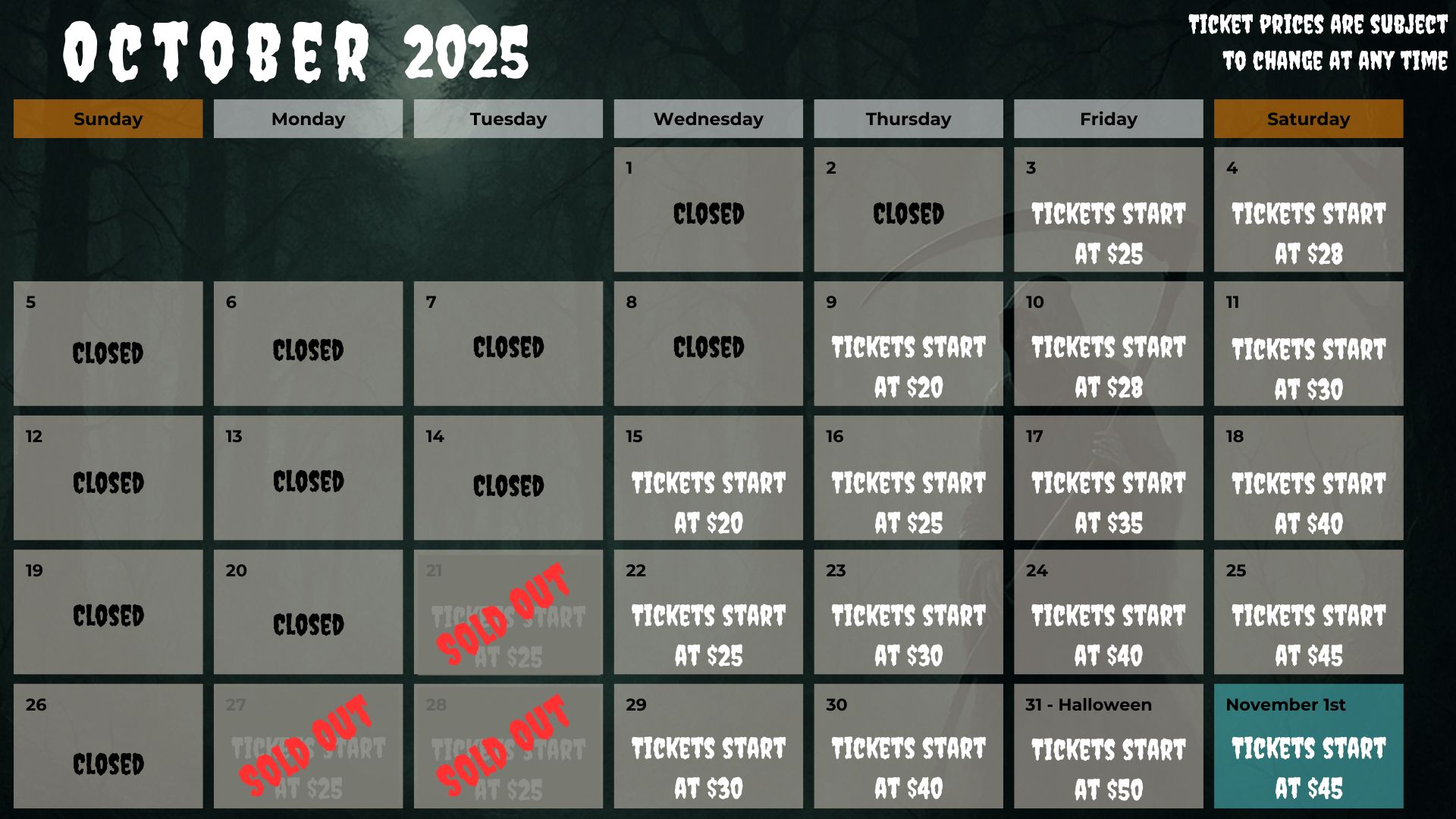 October Calendar Haunted Forest 2025